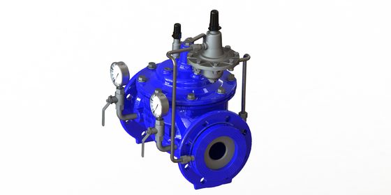 PN16 Maksimum Basınç Tam Geçişli Paslanmaz Çelik Akış Kontrol Vanası, Naylon Takviyeli Diyafram ve Mavi Ral5005 Kaplama